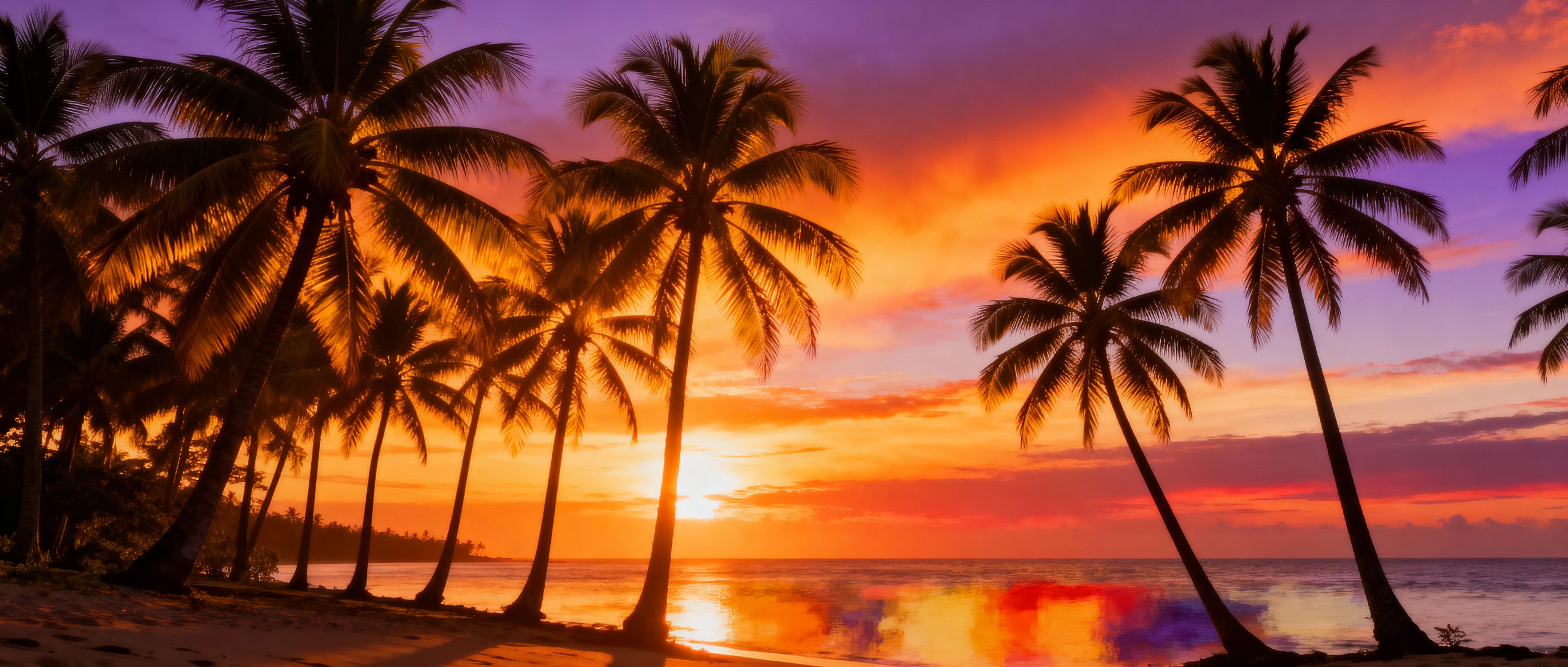 Palm Silhouettes Golden Sunset Beach